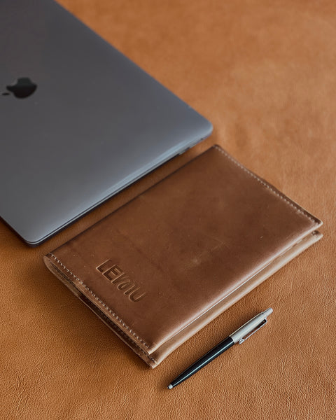 Funda Libreta Tapa Dura Cuero Caramelo