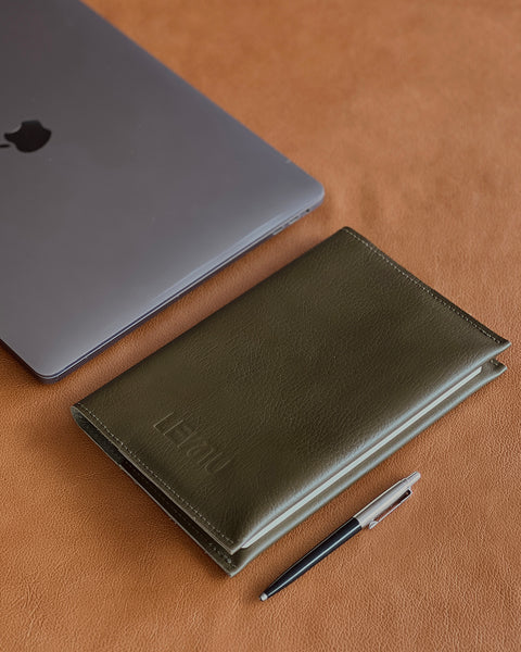 Funda Libreta Tapa Dura Cuero Verde