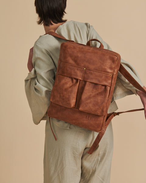 Mochila Metri Cuero Caramelo
