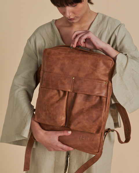 Mochila Metri Cuero Caramelo