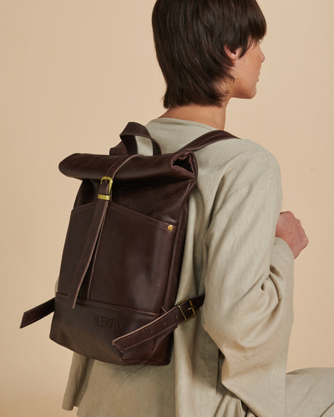 Mochila Mahuida Mini Cuero Caramelo