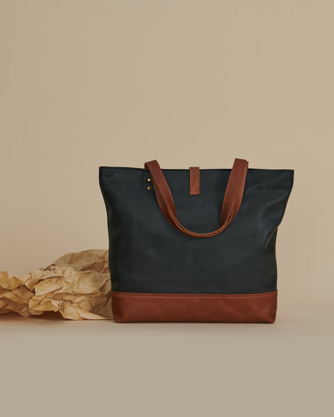 Bolso Mañío Cuero Negro Caramelo
